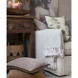 Plaid cocooning vert sauge et écru | Chic Antique