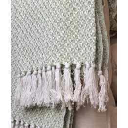 Plaid cocooning vert sauge et écru | Chic Antique