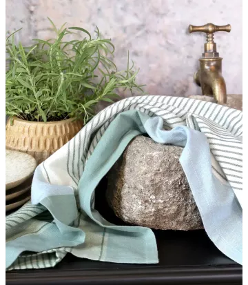 Torchon cuisine Chic Antique à rayures vert sauge
