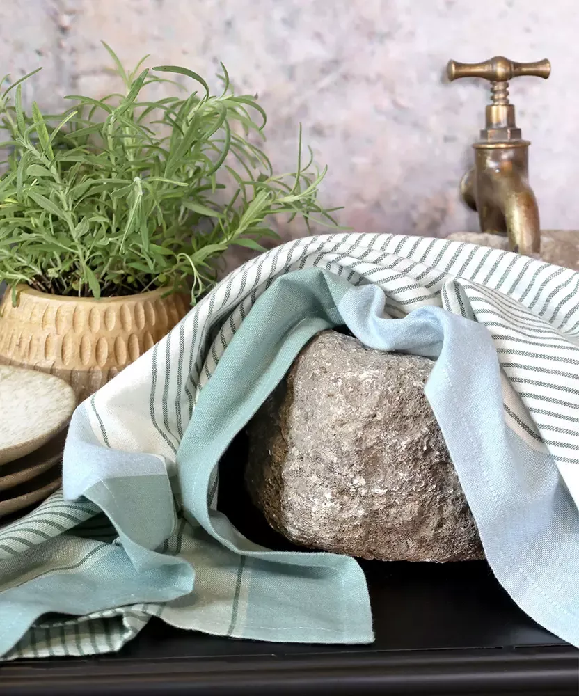 Torchon cuisine Chic Antique à rayures vert sauge