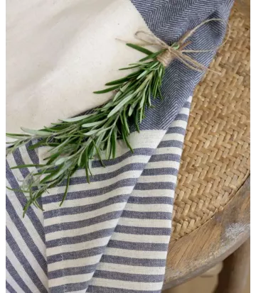 Torchon à rayures bleu marine et crème | Chic Antique