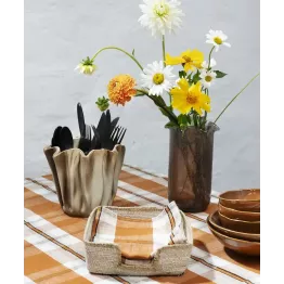 Nappe coton à carreaux marron et écru 150x150 cm