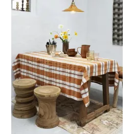 Nappe coton à carreaux marron et écru 150x150 cm