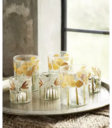 Photophore transparent Madam Stoltz en verre et fleurs séchées | Déco bohème