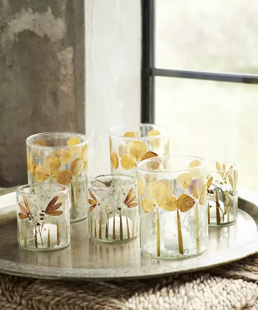 Photophore transparent Madam Stoltz en verre et fleurs séchées | Déco bohème