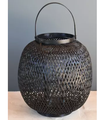 Lanterne ajourée à poser en bambou noir