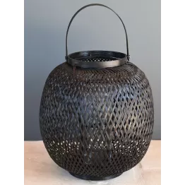 Lanterne ajourée à poser en bambou noir