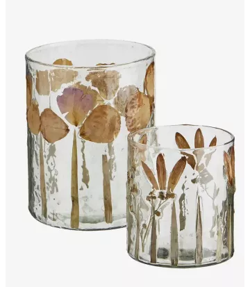 Photophore transparent Madam Stoltz en verre et fleurs séchées | Déco bohème