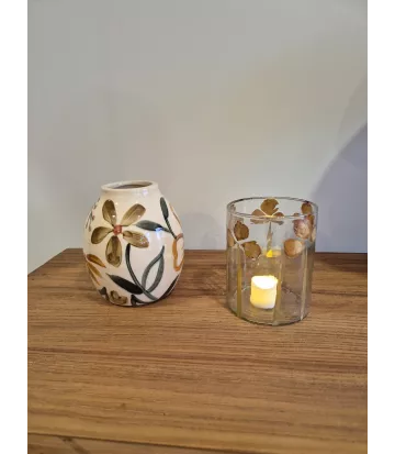 Photophore transparent Madam Stoltz en verre et fleurs séchées | Déco bohème