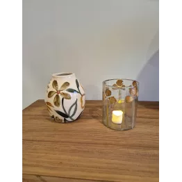 Photophore transparent Madam Stoltz en verre et fleurs séchées | Déco bohème