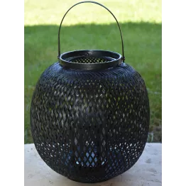 Lanterne ajourée à poser en bambou noir