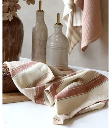 Torchon Chic Antique rayé terracotta et écru