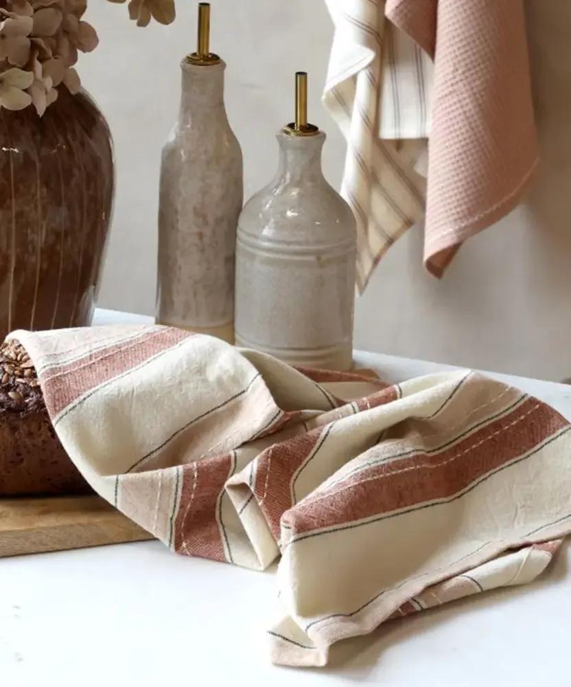 Torchon Chic Antique rayé terracotta et écru