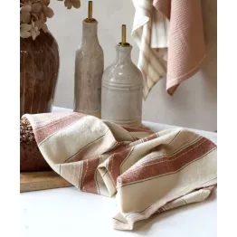 Torchon Chic Antique rayé terracotta et écru