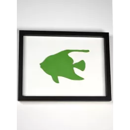 Cadre poisson vert en bois peint 18 * 24