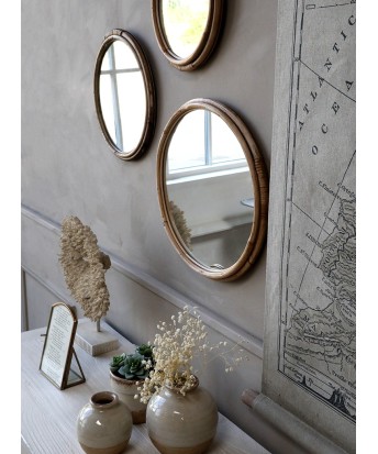 Miroir cadre bambou naturel de diamètre 24 cm