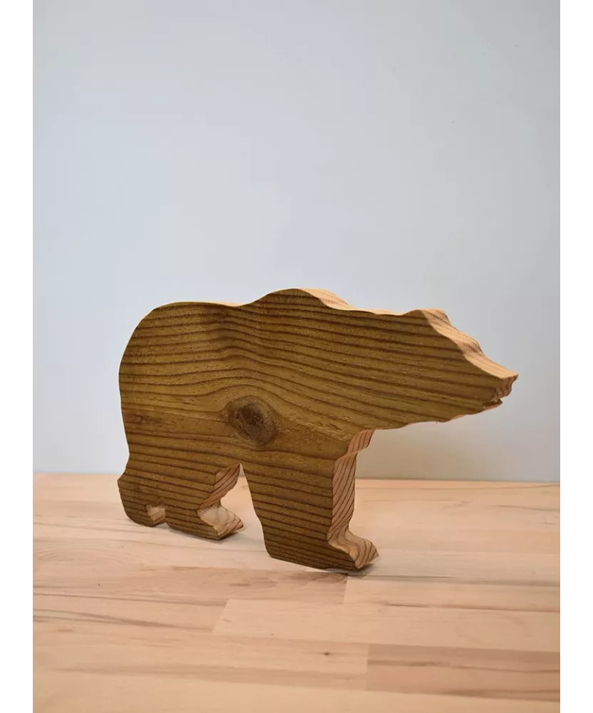 Figurines renard & ours en bois - .7,5 x H23 cm - Gamm vert