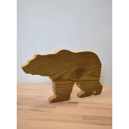 Figurine ours brun en bois recyclé.