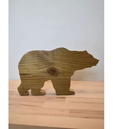 Figurine ours brun en bois recyclé.