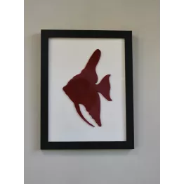 Poisson en bois peint prune cadre noir 18 * 24