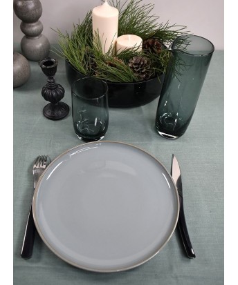 Assiette émaillée plate en grès couleur eucalyptus