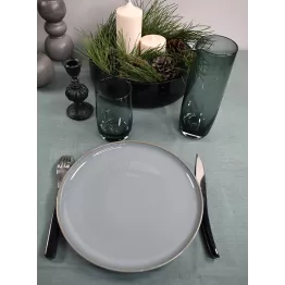 Assiette émaillée plate en grès couleur eucalyptus