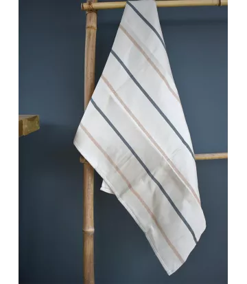 Torchon métis lin coton écru à rayures