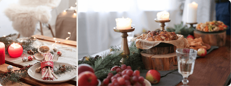 une bougie blanche décorée de tranches d'orange et de pomme et